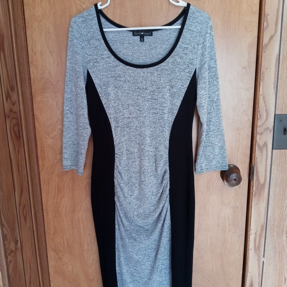 Derek Heart, Large, Gray/Black, Long sleeve Dress
